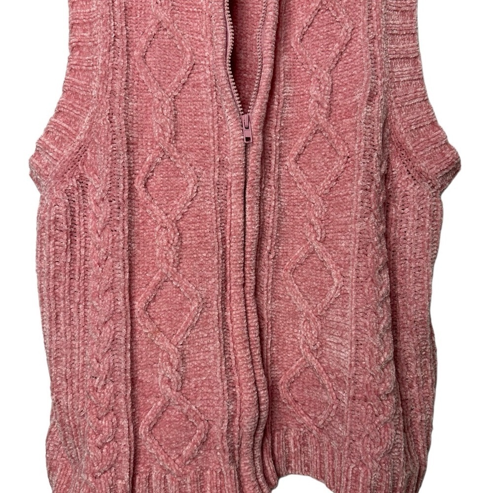 Blair Size Medium Zip Up Sleeveless Sweater Chunky Knit Grandmacore Pink - Picture 2 of 8